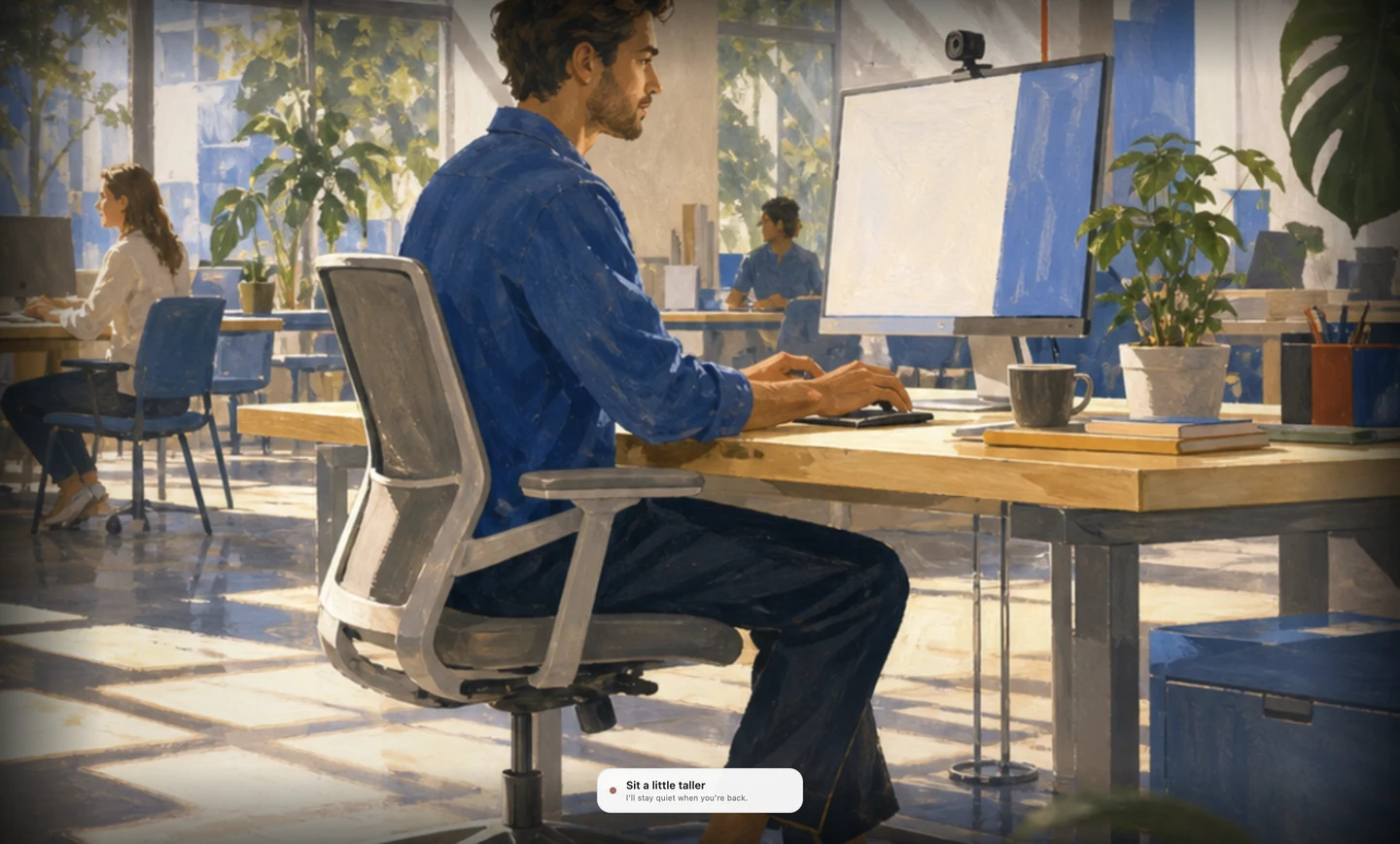 Plumb showing a quiet posture reminder at the edge of the screen